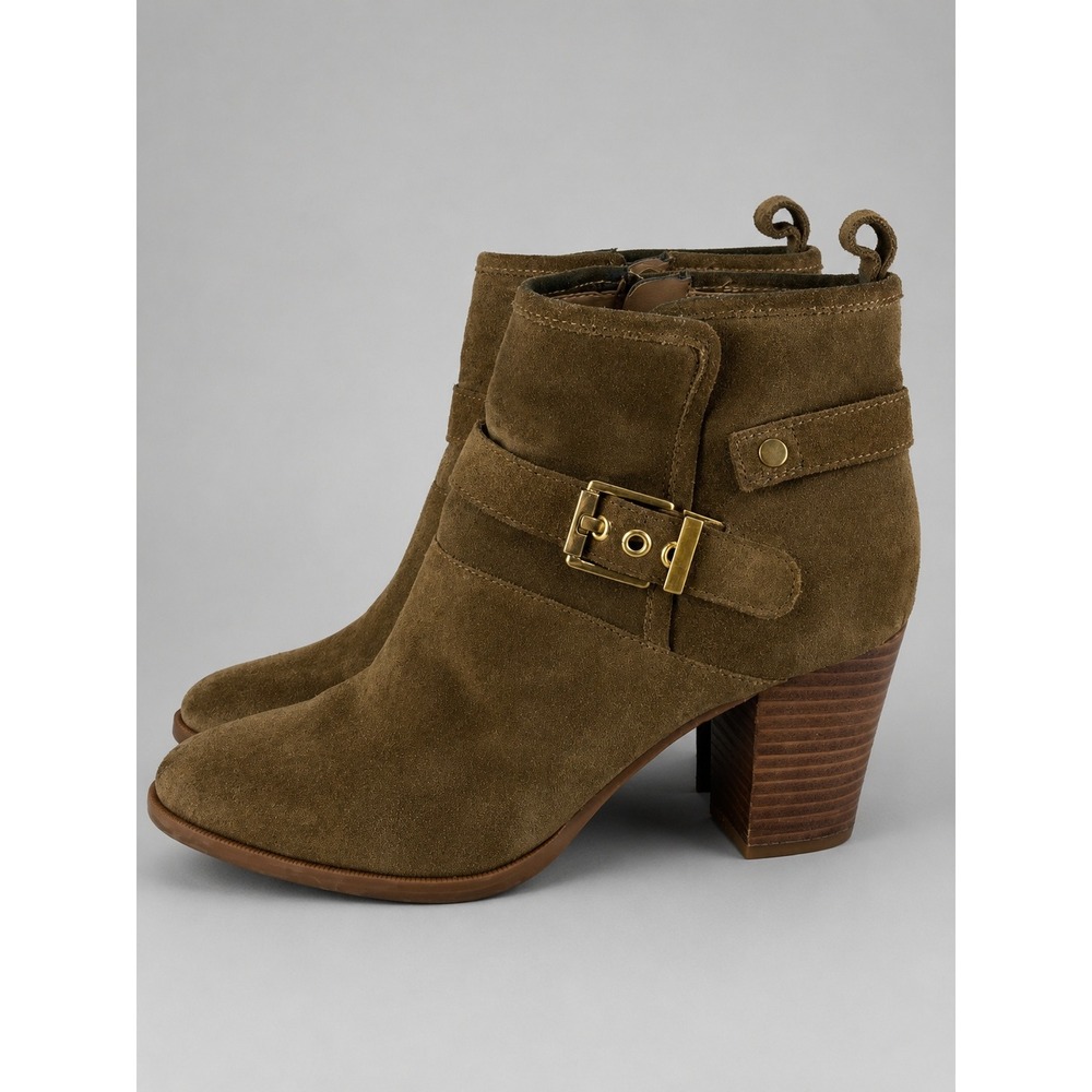 Franco Sarto Dorinda Ankle Boots Women 8.5M Brown Suede Buckle Block Heel